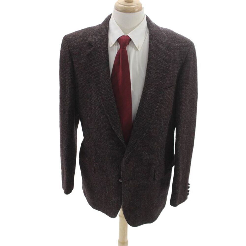 Harris Tweed Mens Wool Brown Blazer Button Long Sleeve Size 44